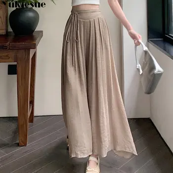 Stil coreean 2023 Noua Moda Femei Vânt Blând culoare Solidă Talie Mare Pantaloni Harajuku Casual Pantaloni Largi Picior Vara Vrac